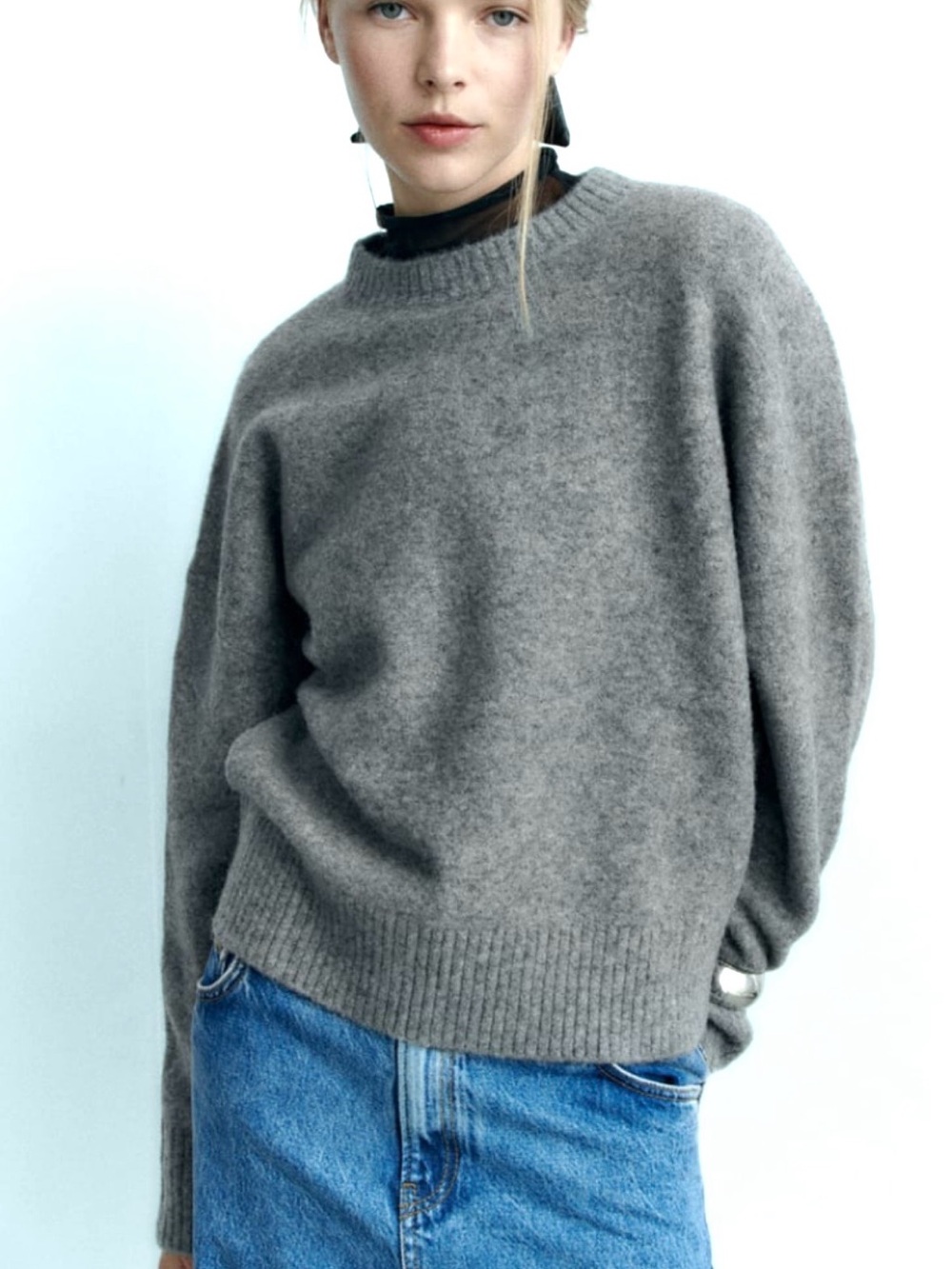 Zara Gray Scoop-Neck Wool Blend Sweater 9598/140/802/ S
